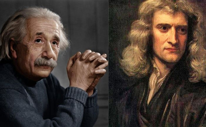 einstein-and-newton Hai nhà khoa học Einstein và Newton.
